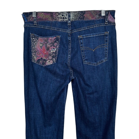 Boho Chic Embellished Denim Jeans Blue Floral Rhinestone Tassel Cuff Women's - Picture 4 of 16